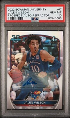 PSA 10 JALEN WILSON #/499 Auto 2022 Bowman U Chrome Prospect REFRACTOR - KANSAS - Image 1 of 2
