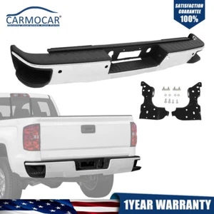 Chrome Rear Bumper w/Sensor Holes For Chevy Silverado GMC Sierra 1500 2014-2018 - Picture 1 of 24