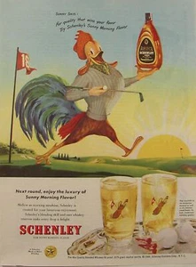 1948 Schenley Whiskey Ad Anthropomorphic Sunny ROOSTER Playing GOLF Art - Picture 1 of 1