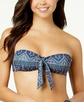 Top de Biquíni Roxy Junior Grande Azul Multi Estampa Medalhão Bandeau Novo com etiquetas G - Imagem 1 de 4