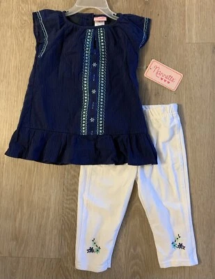 (НОВЫЙ С ЯРЛЫКАМИ) Nannette девочек размер 3T темно-синий и белый без рукавов 2шт повседневный укороченный комплект - Изображение 1 из 4
