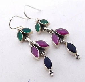 5.5Gm 925 Sterling Silver Created Multi Cut Stone Handmade Earring 1.85" M-1727 - Picture 1 of 2