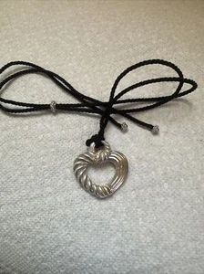 Judith Ripka Sterlingsilber CZ verstellbares Seil Halskette 1,5" Herz Anhänger 22G - Bild 1 von 7