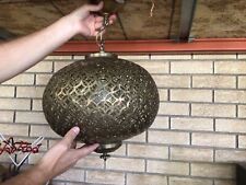 Moroccan Pierced Brass Swag Hanging Ceiling Light Pendant Lantern Vtg