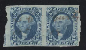 US #R7a Used 2c Certificate Imperf Pair Washington Revenue October Ms Cancel - Picture 1 of 2