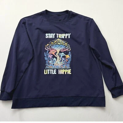 Sudadera con Gráfico Mushroom Stay Trippy Little Hippie Cuello Redondo Pullover 2X Foto 1 de 3
