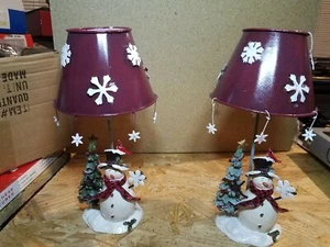 Set of 2 Snowman Tea Light Candle Holder with Shade Approx 9-1/2" Tall - Picture 1 of 12