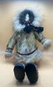 Vintage Inuit Style Alaskan Eskimo Handcrafted Doll w/ Real Fur Leather - Picture 1 of 6