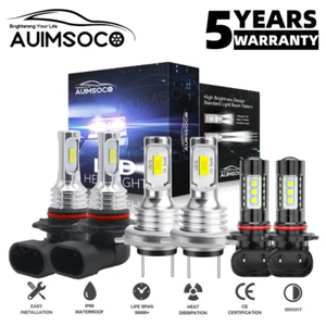 6000K White LED Headlight High / Low Beam + Fog Light Bulbs 6Pcs 9005+H7+9006 - Picture 1 of 18