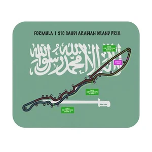 Formula One Mouse Pad for the Saudi Arabia Grand Prix track layout and flag. - Picture 1 of 5