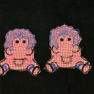 Set of Two Vintage Sew on Gingham Raggedy Ann Style Patches - Picture 1 of 4
