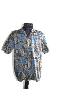Paradise Style Hawaiian Shirt Brown and Blue Aloha Leaves Floral 100% Cotton Med - Imagen 1 de 5