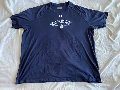 Citadel Bulldogs Under Armour Loose Fit Performance Shirt 2XL Blue Military ROTC Cover