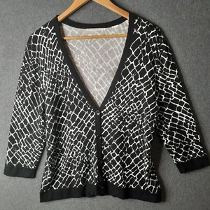JANE LAMERTON Womens cardigan Size14 black white 3/4 sleeves button-up soft knit - Picture 1 of 19