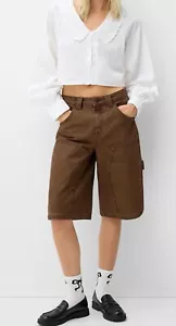 BERSHKA BAUMWOLLE CARPENTER BRAUNE BERMUDASHORTS ~ NEU MIT ETIKETT ~ GRÖSSE 12 - Bild 1 von 6