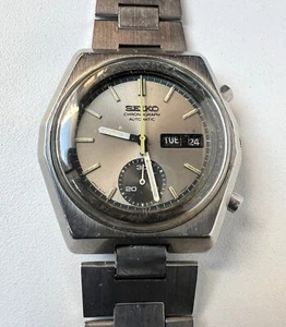 SEIKO 6139-7080 Automatic Chronograph Watch Mens Vintage Beige Dial Hexaganal - Picture 1 of 11