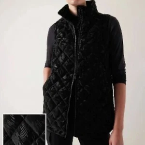 Athleta Whisper Featherless Puffer Vest Black Velvet Pattern Size Small - Picture 1 of 5