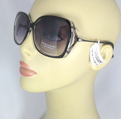 Gafas de sol TAHARI de gran tamaño con borde negro con ventilación lateral brazos acentuados brillantes TH724-OX Foto 1 de 4