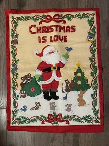 Vintage Bucilla Santa CHRISTMAS IS LOVE Handmade Wall Hanging Woodland Animals - Picture 1 of 11