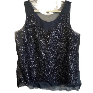 J. Crew Damen 14 schwarz Seide Pailletten Top Whimsigoth Fee Ausgehen halbtransparent - Bild 1 von 8