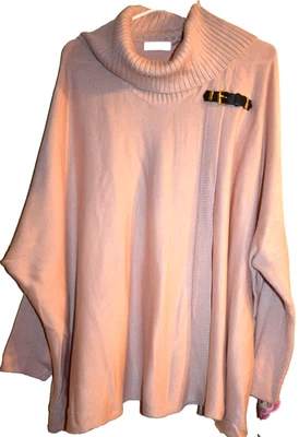 Suéter Calvin Klein XL rosa com nervuras gola capuz couro dourado fivela de torção - Imagem 1 de 4