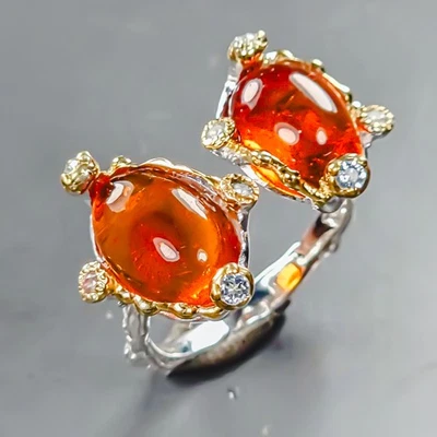 Joyería Vintage Anillo Ámbar Natural Plata de Ley 925 Talla 7/R438836 Foto 1 de 4