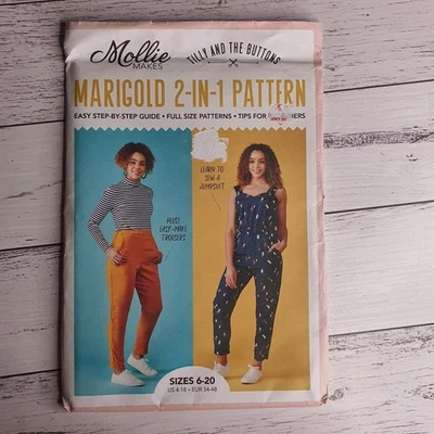 Mollie Makes Tilly Buttons Pattern Marigold 2-in-1 Jumpsuit Trousers Easy 6 - 20 - Image 1 of 2