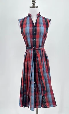 Brooks Brothers Blue Red Plaid Cotton Sleeveless Seersucker Shirt Dress Sz 2 - Image 1 of 4