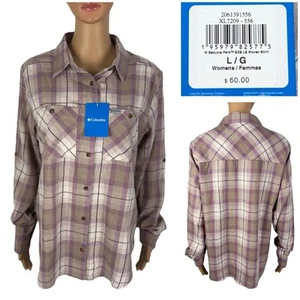 Columbia Womens Large Shirt Top Button Front Plaid Sequoia Park Woven Brown NWT - Picture 1 of 9