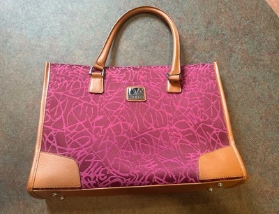 Vibrant DVF Diane Von Furstenberg Pink Canvas Tan Leather Tote Bag Laptop Travel - Image 1 of 4