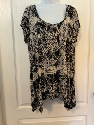 Top Max Jeans Multicolor Estampado Geométrico Mangas Gorra Para Mujer Talla L/XL -B36 Foto 1 de 4