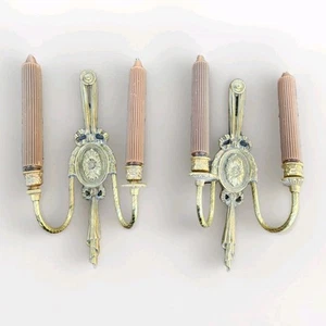 Antique French Empire Sconce Pair Figural Brass Bow European Lighting Coquette - Picture 1 of 16