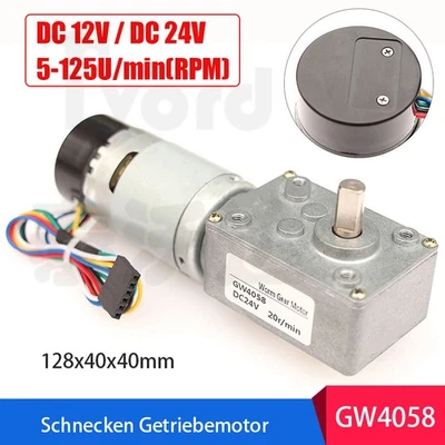 GW4058 Schnecken Getriebemotor mit Encoder DC 12V 24V Worm Gear Motor 5-125RPM - Bild 1 von 4