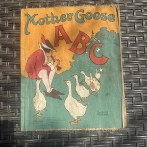 Antique 1916 Mother Goose Children Book Learning ABC Muslin Linen Cloth RARE - Picture 1 of 7