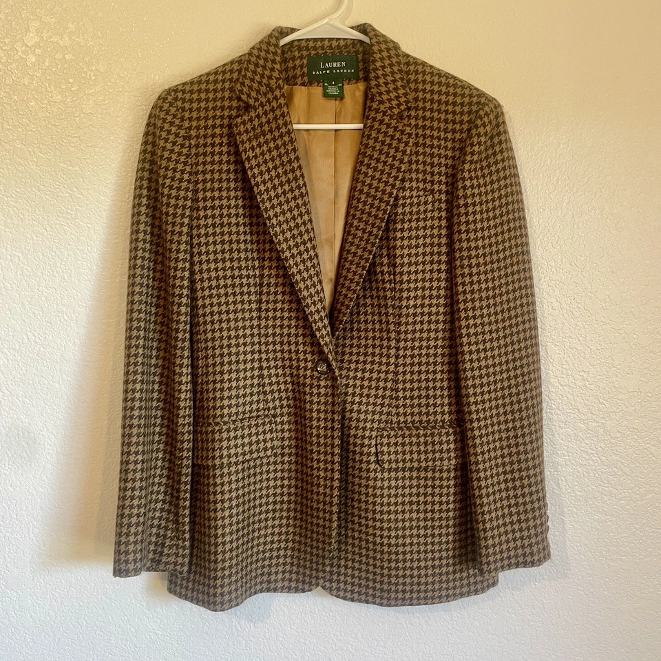 Blazer a cuadros vintage Lauren Ralph Lauren para mujer 100 % lana pata de gallo talla 4 Foto 1 de 4