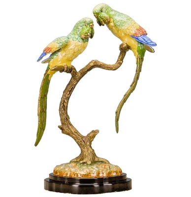 Porcelana Bronce Ormolu Doble Loro Escultura Estatuilla Pájaros En Rama 13"H Foto 1 de 4