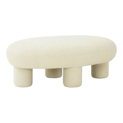 Maklaine 16.9"H Transitional Polyester Fabric Ottoman in Cream - Image 1 of 4