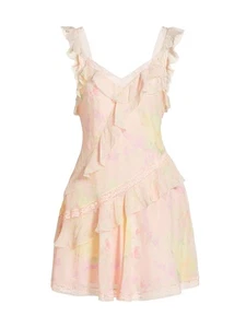 LoveShackFancy Women's 100% Rayon Serima Ruffled Minidress - Pink - XL - Picture 1 of 7