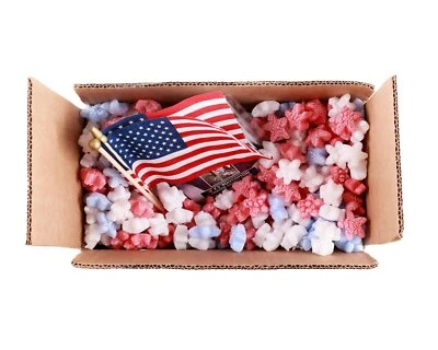FunPak Packing Peanuts Red White Blue Stars 1.5 cu ft Compostable Biodegradable - Image 1 of 4