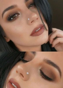 AB Crystal Diamante Flower Silver Made Nose Pin Stud Piercing Ball End - Picture 1 of 4