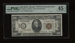 DBR 1934-A $20 FRN Hawaii LA Block Fr. 2305 PMG 45 EPQ Serial L77081818A - Picture 1 of 2