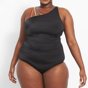 Traje de baño de una pieza para mujer Cacique negro arco iris con tiras al hombro talla grande 30 - Imagen 1 de 9