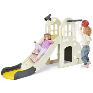 6-In-1 Large Slide for Kids Toddler Climber Slide Playset w/ Basketball Hoop - Picture 1 of 11