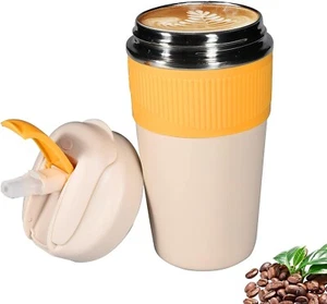 15oz Insulated Tumbler with Straw and Flip Lid - Double Walled Vacuum, Reusable - Picture 1 of 2