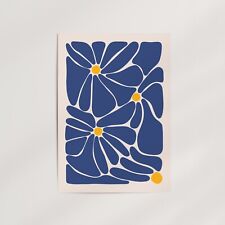 Native Blossom (Blue) Premium Wall Art Poster Print - Retro Botanical Flowers