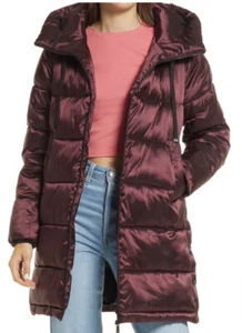 Sam Edelman Womens Size S Hooded Oversized Puffer Coat in Burgundy-NEW - Picture 1 of 9