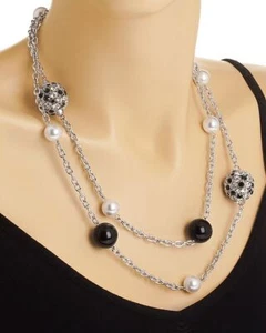 Schmuck Collier rhodiniert hochwertige Kristallen und Perlen X117 - Bild 1 von 1