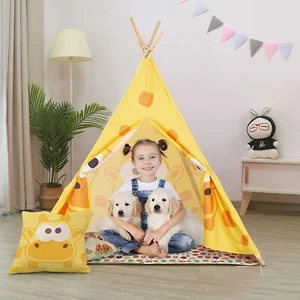 Tipi Zelt für Kinder mit Matte, Spielhaus Spielzelt Giraffe gelb - Bild 1 von 8
