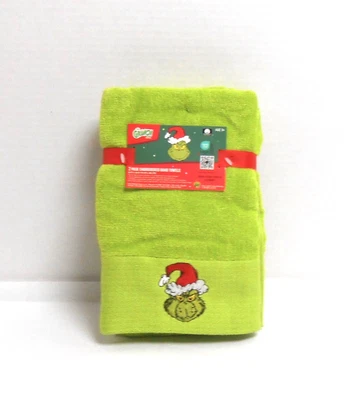 Dr. Seuss The Grinch Christmas 2 Embroidered Hand Towels Set 16" x 26" - Image 1 of 3