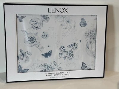 LENOX Butterfly Meadow Blue Toile Floral Cork Placemats Set Of 4 NEW - Image 1 of 4